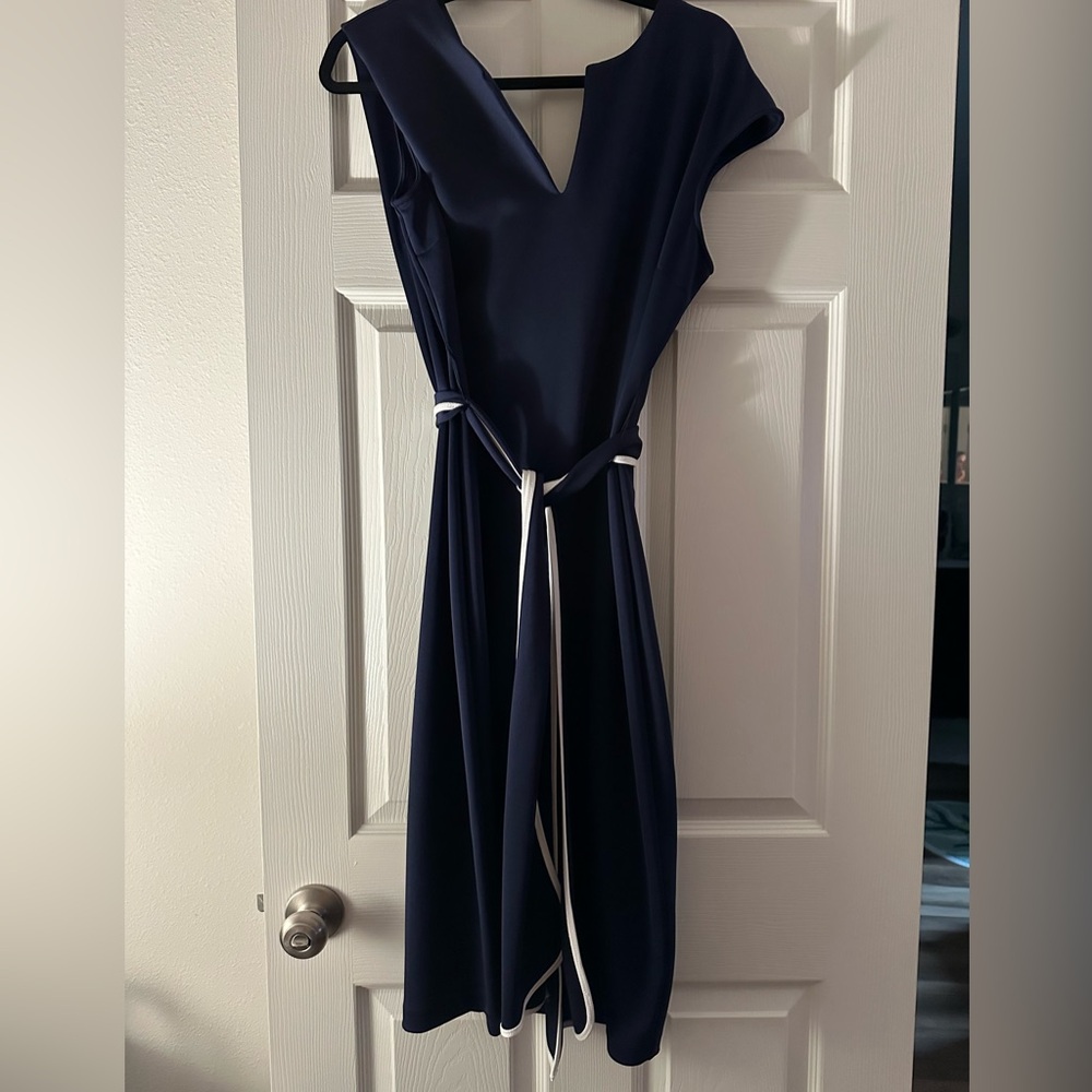 New York & Company Navy Maxi Dress with White Tie